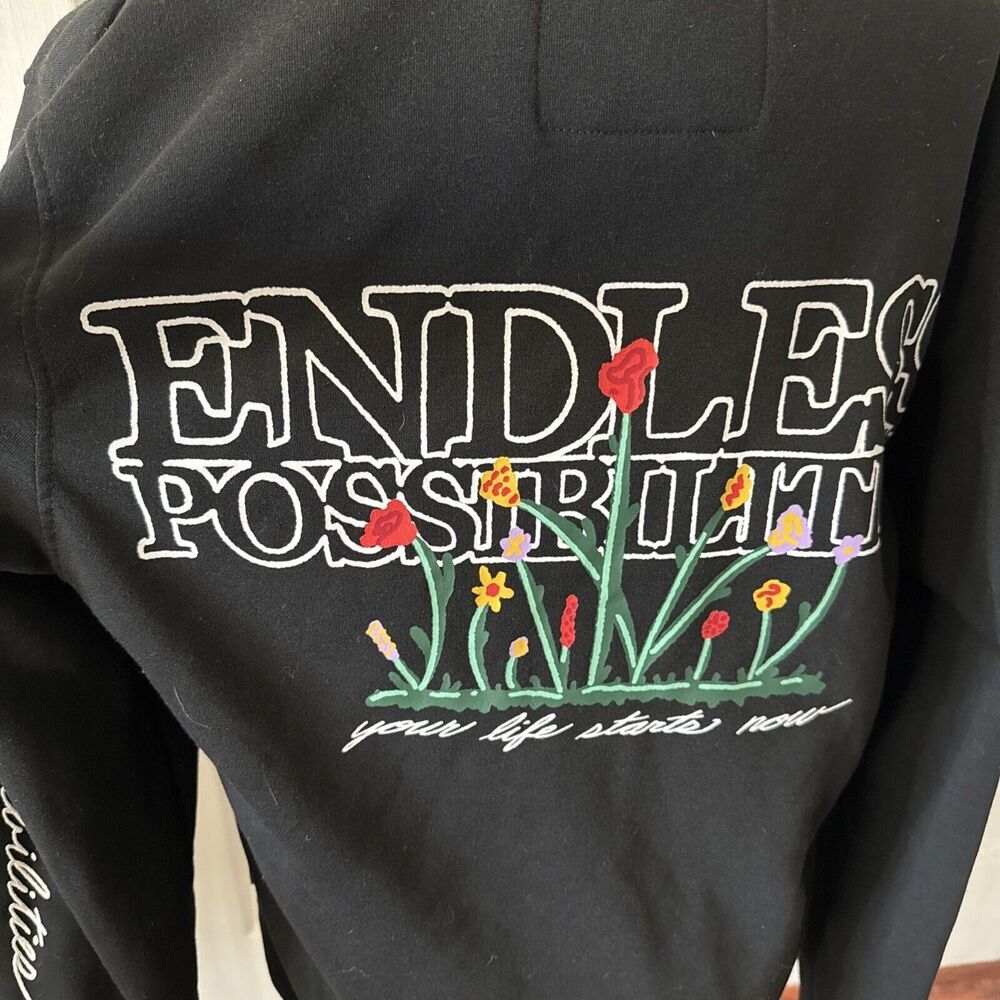 Brooklyn Cloth Mens Hoodie Large Black Endless‎ Possibilites Flowers Spellout